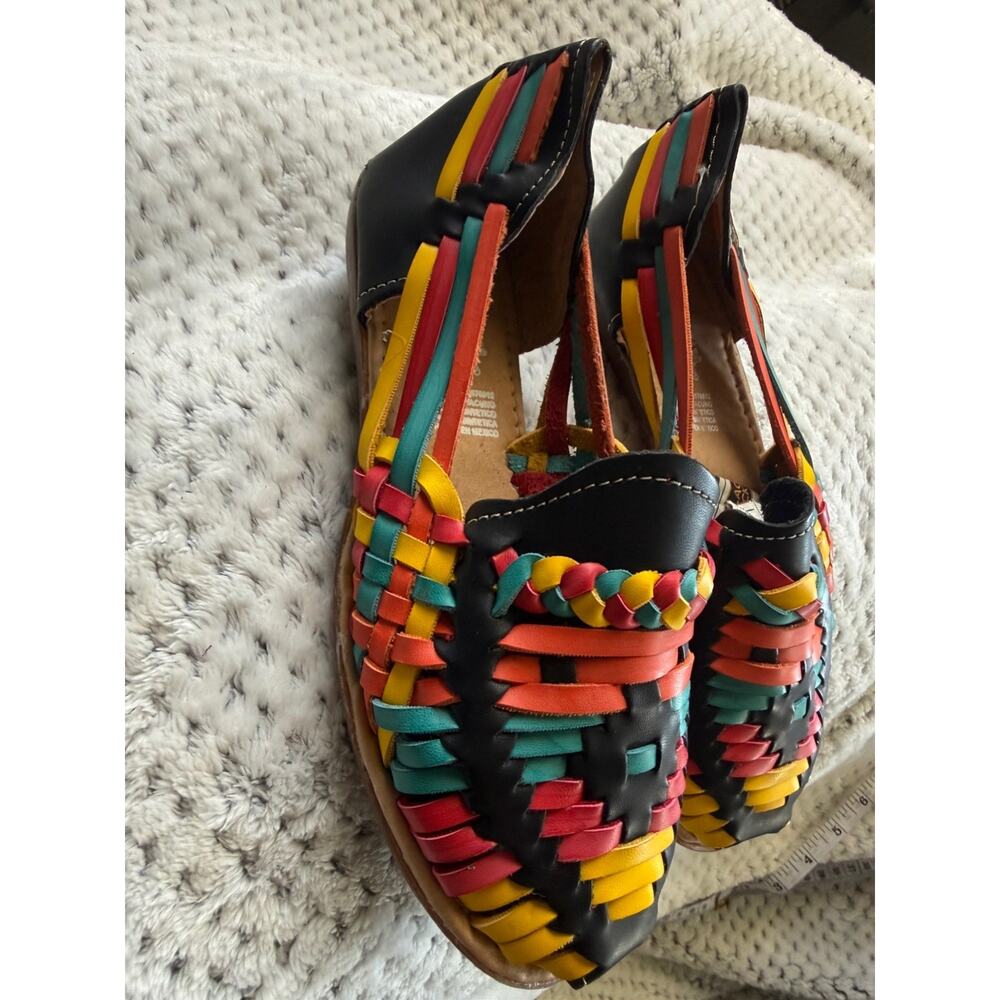 Women's Authentic Mexican Huarache Flats Leather Rainbow Slip On; Size 5 - Picture 2 of 6